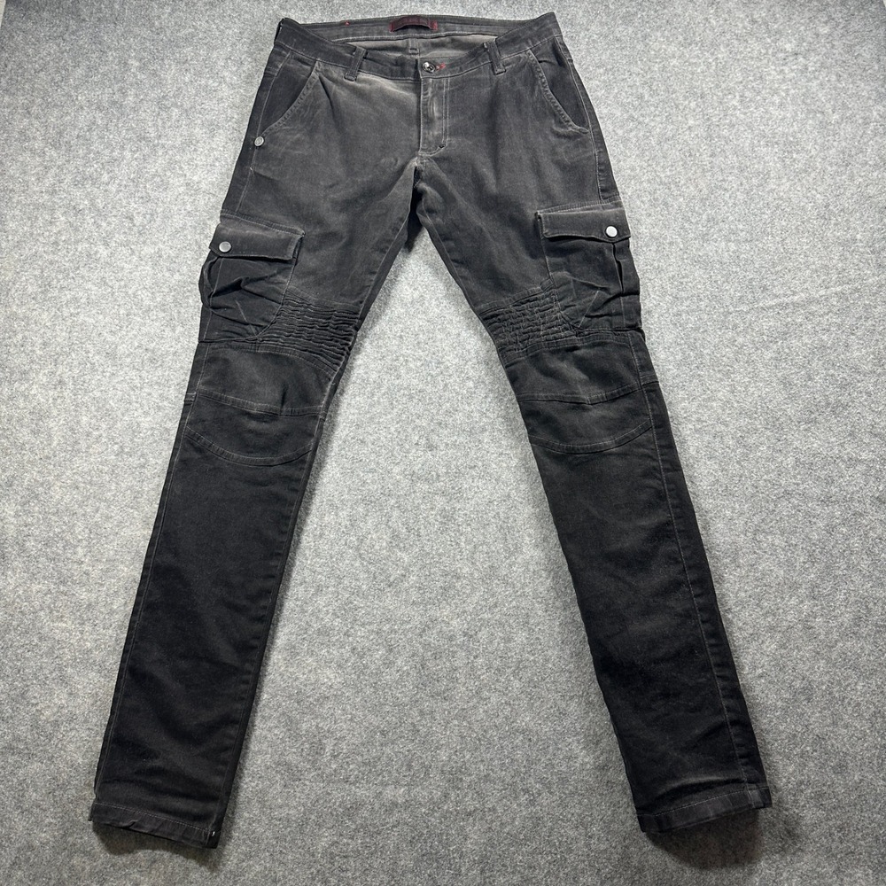 RNT 23 Jeans Cargo Biker Pants Mens 31 Black Moto Ribbed Slim Art 1420